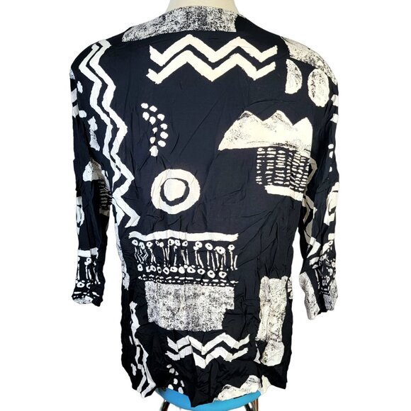 Vintage 80s Button Blouse Women Plus 22W Black White Shirt Top Formal Work Fall - Picture 7 of 16